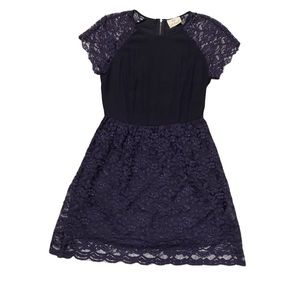 Pins and Needles Mini Dress Lace Navy Blue Lined Short Sleeve A Line Back Zipper